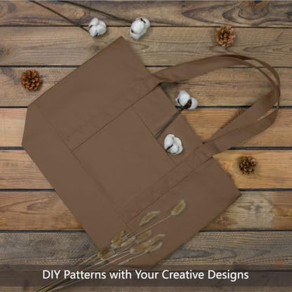 TOPDesign 1-Pack Canvas Tote Bag with an External Pocket, Reusable Grocery Shopping Bag, Top Zipper Closure, Daily Essentials (Brown)