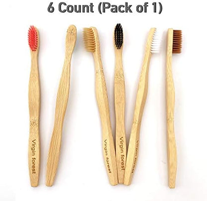 Virgin Forest Bamboo Toothbrushes 6pk, Soft Bristles BPA Free Eco