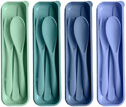 Reusable Utensils Set with Case, 4 Sets Travel Utensils with Case, Reusable Forks and Spoons Set for Lunch Box Accessories, Camping Utensils for Daily Use or Outdoor