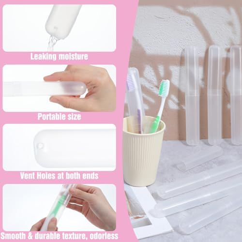 8 PCS Clear Toothbrush Travel Holder, Dust-Proof 7.8”×0.8“ Clear Tooth Brush Travel Case, Portable Tooth Brush Case Travels Storage for Family, Business Trips and Camping