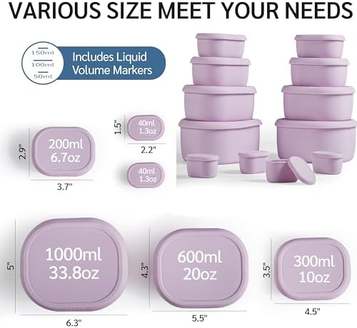 ISSEVE 12Pcs/Set Nesting Silicone Food Storage Containers with Lids, Purple