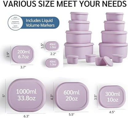 ISSEVE 12Pcs/Set Nesting Silicone Food Storage Containers with Lids, Purple