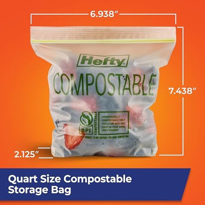 Hefty Compostable Press-To-Close Quart 40 Count (Pack of 12)