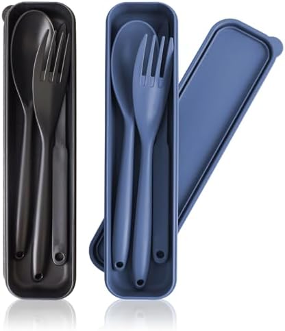2 Sets Large Reusable Utensils Set with Case, Portable Travel Cutlery