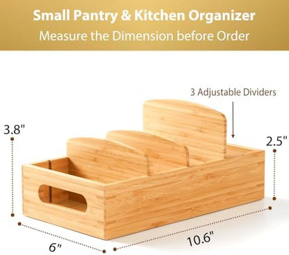 Umilife Small Bamboo Seasoning Packet & Tumbler Lid Organizer in Cabinet