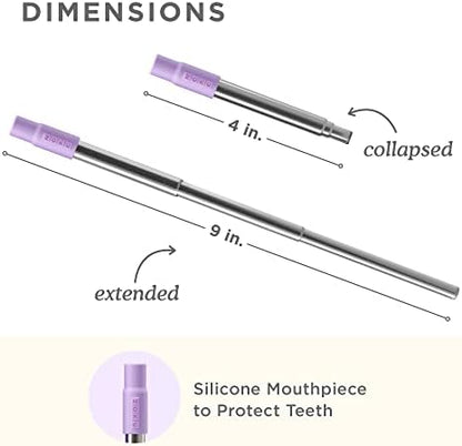 ZOKU Reusable Metal Straw with Case for Travel, Purple - Collapsible Stainless Steel Drinking Straw with Silicone Tip and Cleaner Brush, Ideal for Key Chains, Pockets, Purses