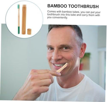 Healeved Sustainable Toothbrush Set Bamboo Storage Case 3 Disposable Toothbrushes Compact Travel Kit Random Color