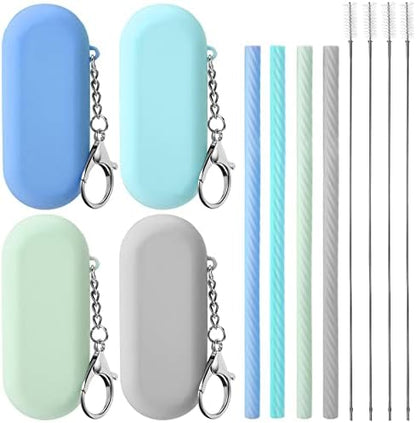 Meanplan 4 Sets Reusable Straws Travel Case Brush Silicone,Fresh Color