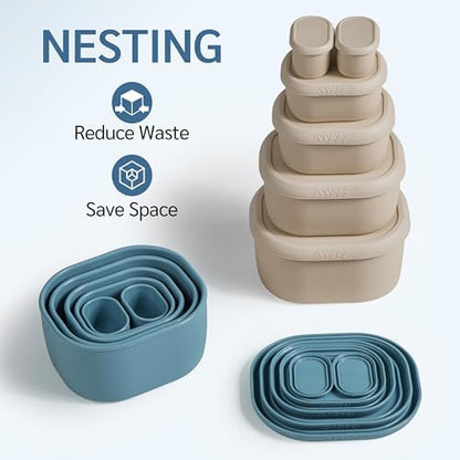 ISSEVE 12Pcs/Set Nesting Silicone Food Storage Containers with Lids