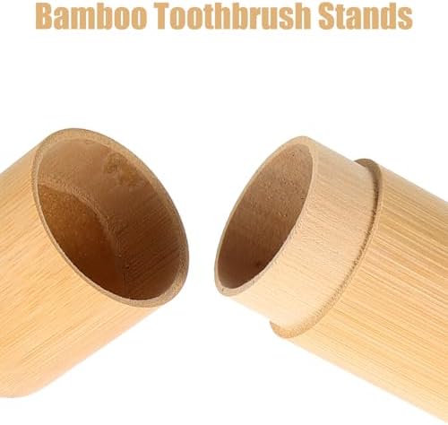 Amosfun Bamboo Toothbrush Holder Portable Toothbrush Storage Tube with Base Travel Tooth Brush Holder Case for Bathroom Counter Office Desktop Dresser Home and Hotel Use
