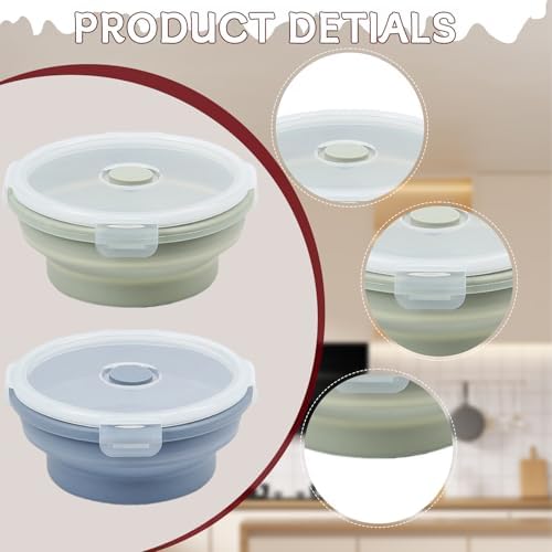 Silicone Collapsible Food Storage Containers-Prep/Storage Bowls with Lids – Set of 2 Round Silicone Lunch Containers – Microwave and Freezer Food Containers (550ML,Green Blue)
