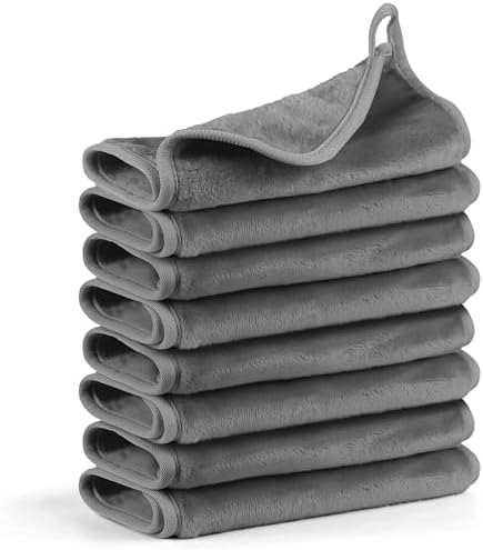 Makeup Remover Cloth Pack of 8, Soft Microfiber Makeup Remover Towels,13x7 inch Reusable Facial Cleansing Cloths for All Skin Types,Gray