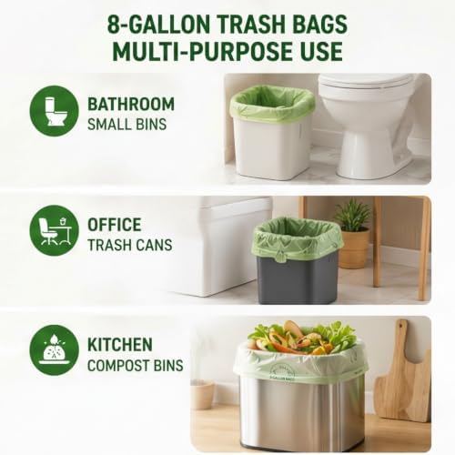 OrangeBio 8 Gallon Compostable Trash Bags, 100 Count, BPI Home Certified