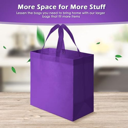 Reginary 50 Pcs Reusable Tote Bags Shopping Bags Non Woven, Purple