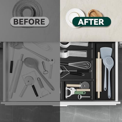 Lixple Bamboo Kitchen Drawer Organizer, 2 Pack, 9" x 6" x 2", Black
