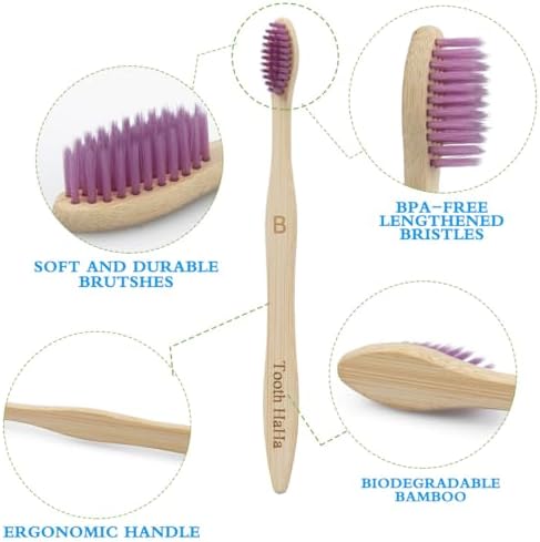 Bamboo Toothbrushes 10 Pack, Biodegradable BPA-Free Soft Bristles Toothbrushes for Adult, Eco-Friendly, Natural Wooden Organic Toothbrush Pack