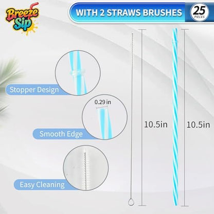 25 Pack 10.5" Plastic Reusable Replacement Drinking Straws