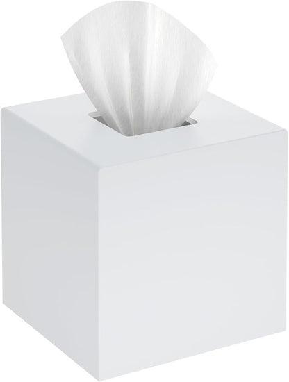 SILUT Tissue Box Cover Square, Acrylic Tissue Holder, Decorative Tissue Box Dispenser for Bathroom Bedroom Office Vanity, Tissues Organizer, Matte White