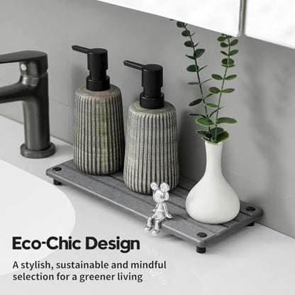 Razborci Instant Dry Sink Caddy Kitchen Sink Organizer, Quick Drying Stone Tray Diatomite Sponge Holder Soap Dish, Bathroom Countertop Fast Dry Water Absorbing Vanity Rack, Dark Gray,12" x 5"