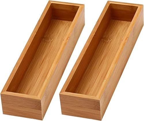 YBM Home Bamboo Drawer Organizer Storage Box for Kitchen Drawer, Junk Drawer, Office, Bedroom, Children Room, Craft, Sewing, and Bathroom, 2 Pack 3x12x2 inch