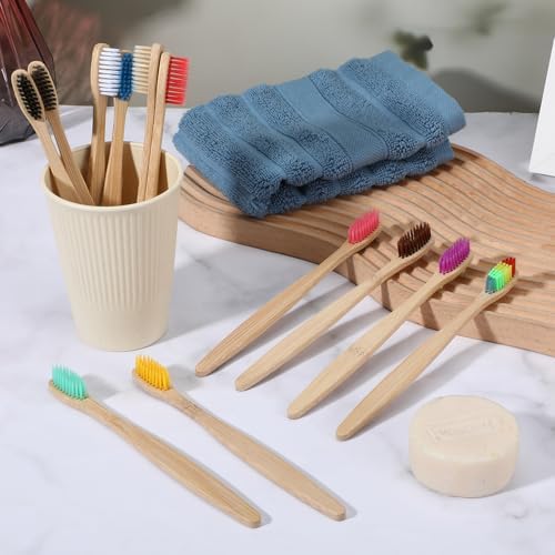 120 Pcs Bamboo Toothbrushes, Soft Bristle Toothbrush for Adults, Eco Friendly Natural Wooden Toothbrushes, Vegan Organic Bamboo Travel Tooth Brush, Individually Wrapped, 7 Inch 12 Color