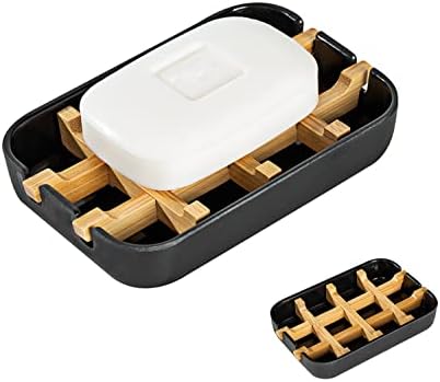 Modern Removable Soap Holder, Bamboo Fiber Sponge/Soap Dishes for Kitchen/Bathroom/Shower Room, Black