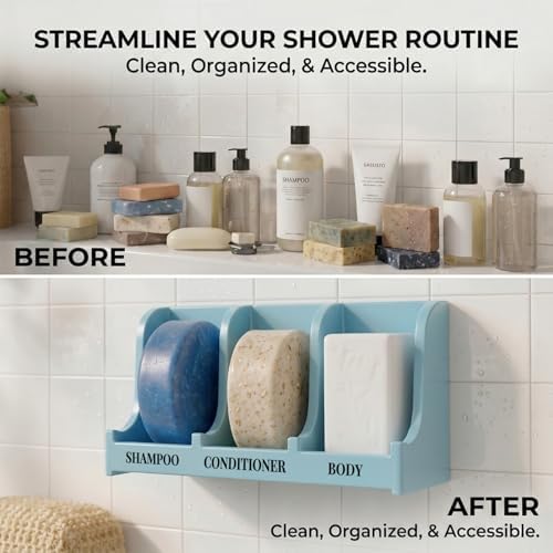 Soap Holder for Shower Wall, 3-Compartment Soap Dish [Patent Pending]