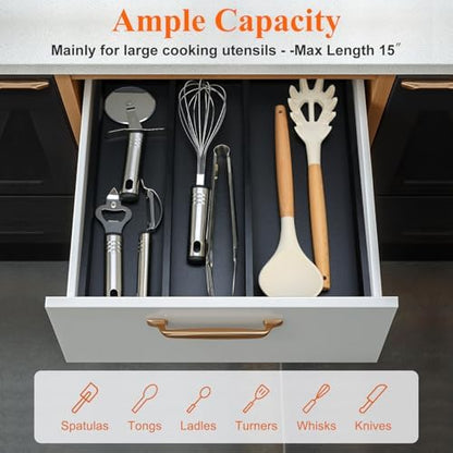 Expandable Black Bamboo Kitchen Utensils Drawer Organizer Silverware Tray