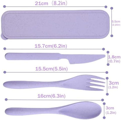 Wheat Straw Travel Utensils 2pk Knife Fork Spoon Cutlery with Storage Case