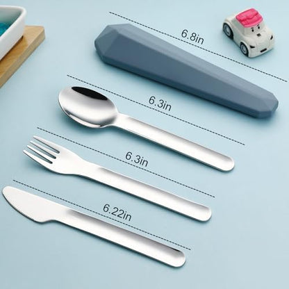 DEVICO Utensils for Lunch Box, 4Pcs Travel Silverware Set with Case, Blue