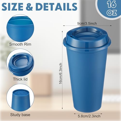 Honeydak 66 Pack 16 oz Reusable Coffee Cups with Lids Water Bottle Iced Coffee Travel Mug Portable Plastic Tea Tumblers Bulk for Hot and Cold Drinks Birthdays Party (Dark Blue,Classic)