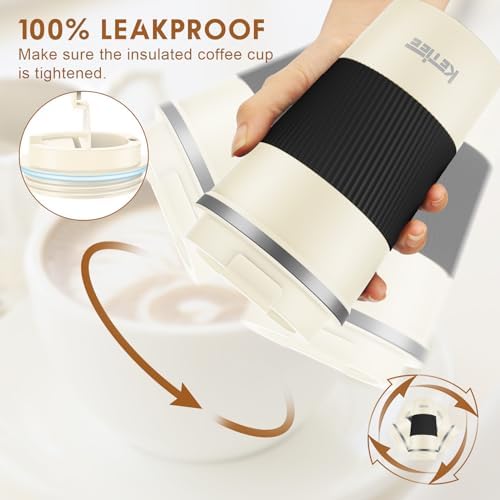 KETIEE 12oz Travel Mug: Vacuum Insulated Coffee Cup with Leakproof Lid