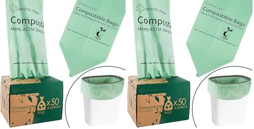 C Crystal Lemon 50 Count Biodegradable Kitchen Food Waste Bags - 6 Gallon Scraps Bags - Heavy Duty Compostable Waste Bags for Kitchen - Unscented Trash Bags 6 Gallon for Yard, Food (Pack of 2)