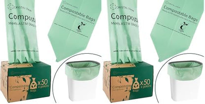 C Crystal Lemon 50 Count Biodegradable Kitchen Food Waste Bags - 6 Gallon Scraps Bags - Heavy Duty Compostable Waste Bags for Kitchen - Unscented Trash Bags 6 Gallon for Yard, Food (Pack of 2)