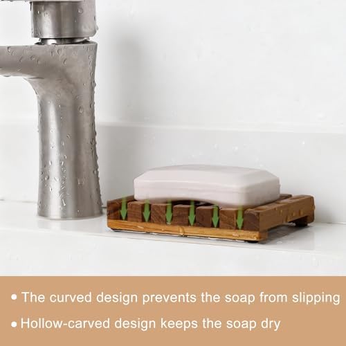 HTB Slotted Bar Soap Holder Teak Wood for Bathroom
