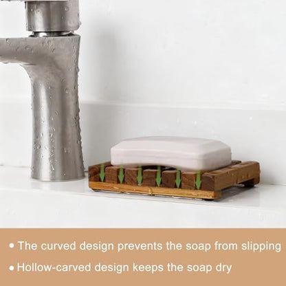 HTB Slotted Bar Soap Holder Teak Wood for Bathroom