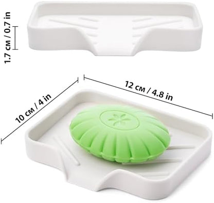 Silicone Soap Dish & Tray - Self Draining, Durable Rubber with Drainage - Kitchen & Shower Soap Holder