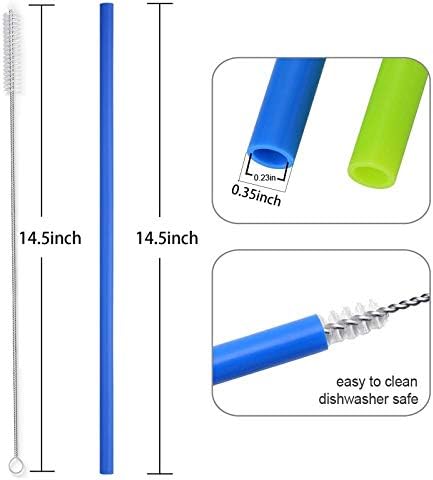 Extra Long 14.5 Inch Reusable Silicone Straws for Wine Bottle,1 Gallon/128 64 75 OZ Water Bottle,Mugs,1/Half Gallon Hydro Water Jug, Flexible Tall Giant Big Gallon Jug Drinking Straw With Brush-8 Pack