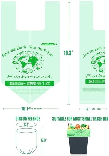 BEIDOU-PAC 1.6 Gallon Compostable Trash Bags with Handle, 250 Count Small Compost Kitchen Garbage Bags, Food Scrap Waste Bags for Countertop Bin, ASTM D6400, US BPI Certified