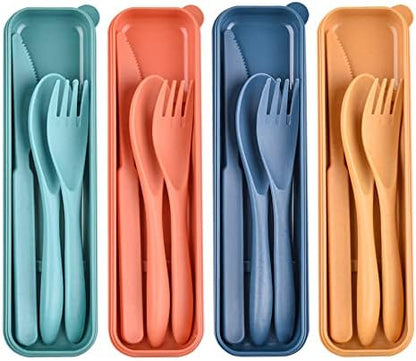 4 Sets Travel Utensils with Case, Reusable Cutlery Set for Lunch Box