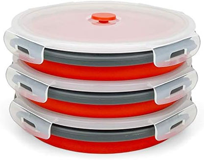 CARTINTS 1200ml Large Collapsible Meal Prep Containers, Reusable Silicone Food Storage Containers, Stackable Fridge Storage Containers, With Leakproof Lids, Microwave and Freezer Safe, Red