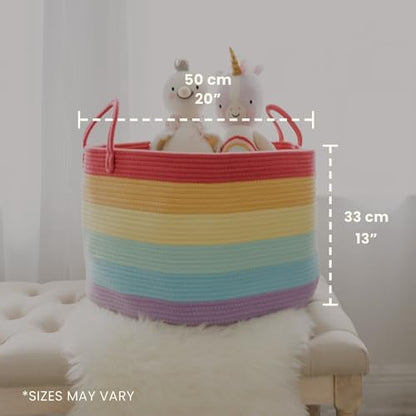 OrganiHaus Rainbow Toy Basket & Blanket Storage Bin, Nursery 20x13"