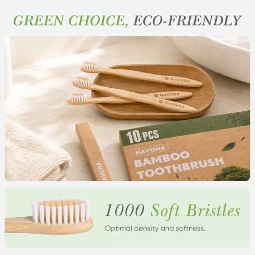 10 PCS Bamboo Toothbrushes Pack, Natural & Eco-Friendly Wooden Toothbrush