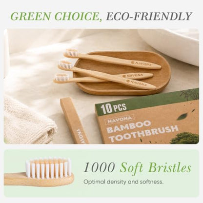 10 PCS Bamboo Toothbrushes Pack, Natural & Eco-Friendly Wooden Toothbrush