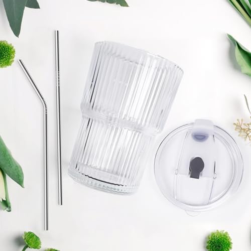 Iced Coffee Cups with Lids and Straws Set of 2, 16 Oz Unbreakable Plastic Drinking Cups Reusable Iced Coffee Cup to Go for Iced Tea,Juice, Water,BPA Free, Dishwasher Safe