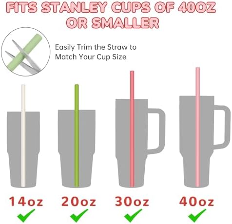 Tomorotec 15PCS Silicone Drinking Straws Fit for Stanley 40oz 30oz Tumbler