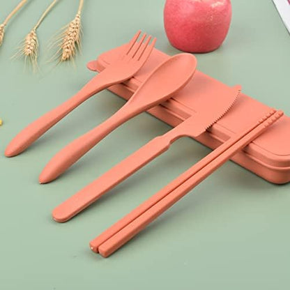 Zoyiancy 4 Sets Cutlery Set, Reusable Spoon Knife Fork Chopsticks Lunch Box