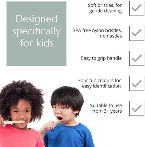 Wild & Stone Organic Children's Bamboo Toothbrush | Four Colors | Soft Fibre Bristles | 100% Biodegradable Handle | BPA Free | Vegan Eco Friendly Kids Toothbrushes