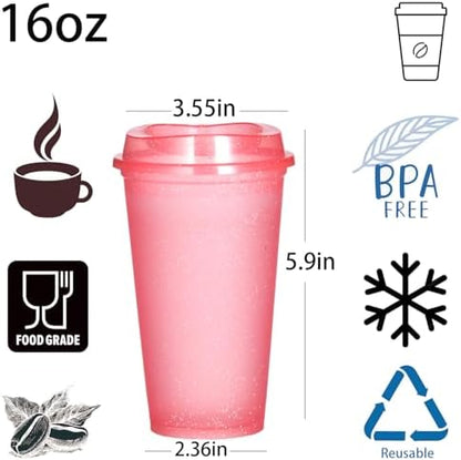 16oz Reusable Plastic Coffee Cups with Lids, 13 Pack