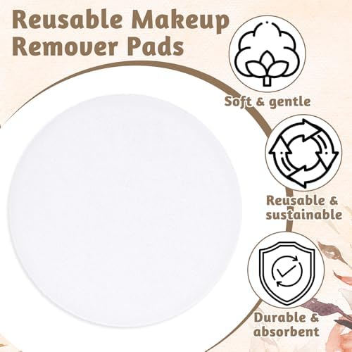 Grevosea 20 Pcs Reusable Cotton Rounds for Face, Makeup Remover Pads Reusable Cotton Face Pads with a Mesh Washable Laundry Bag for Makeup Removal Facial Cleansing Skincare Travel Essentials